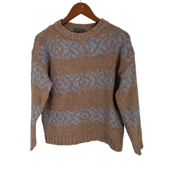 Elsamanda Made In Italy Crewneck Brown & Blue Nordic Pattern Wool Blend Preppy S - Picture 5 of 13